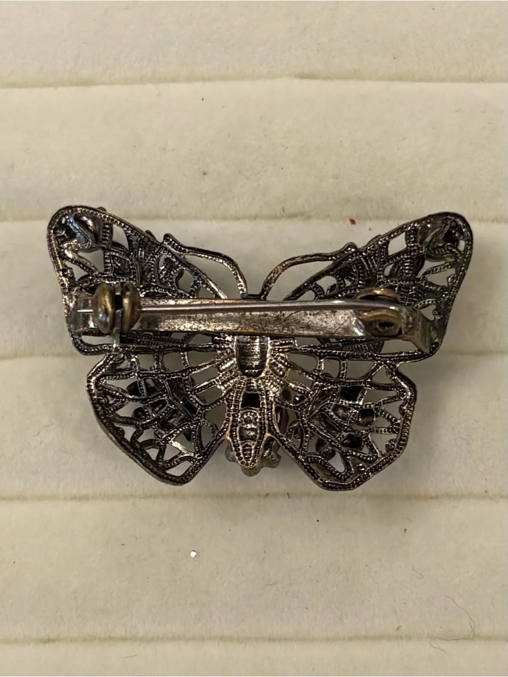 Vintage Brooch Filigree Silver‎ Tone Colorful Rhinestone Butterfly Pin Fairycore
